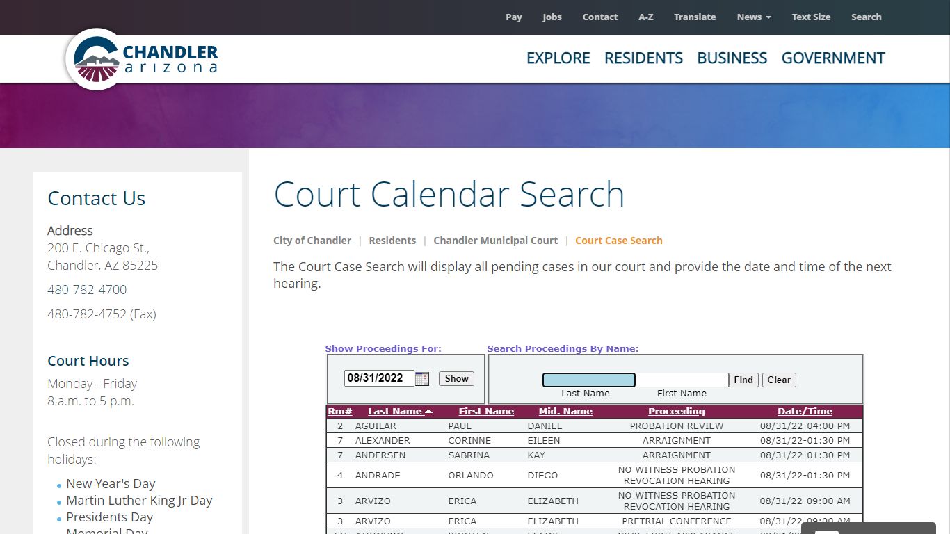 Chandler Municipal Court Calendar | City of Chandler